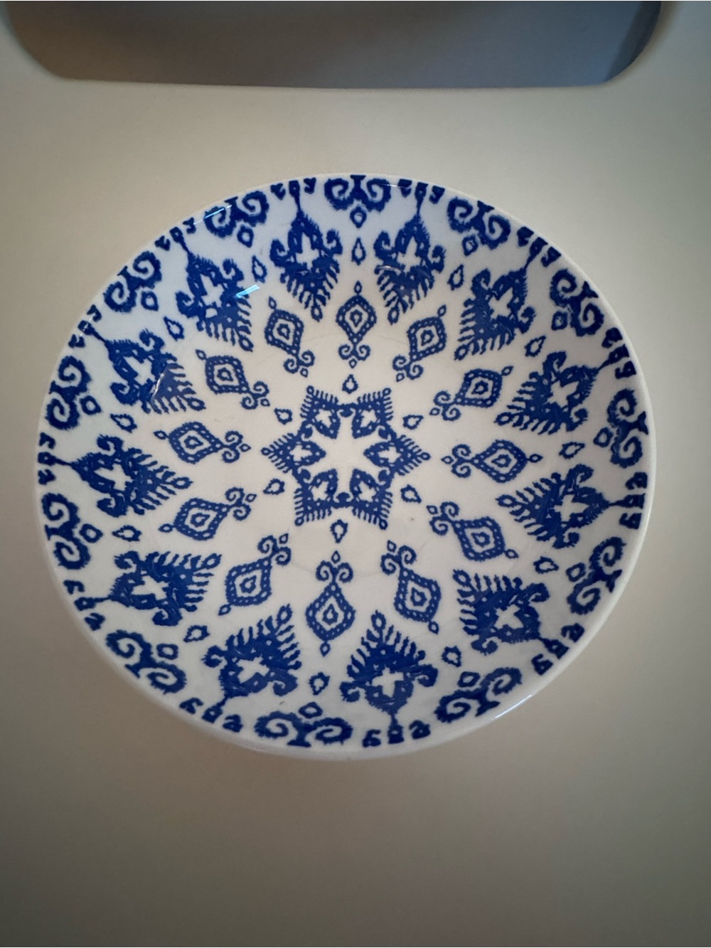 Signature Housewares Blue White Ikat Stoneware Appetizer Plate Boho Decor